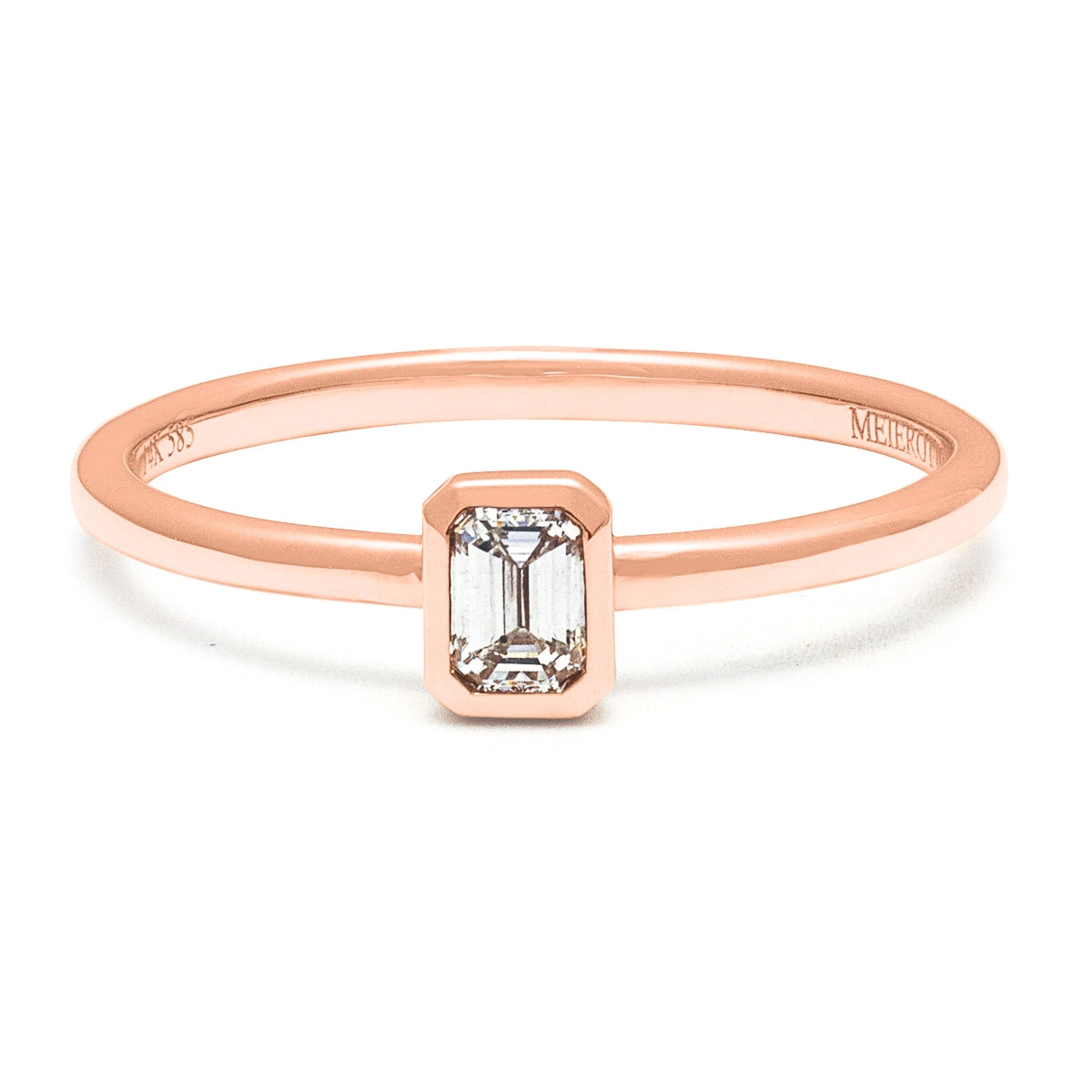 14K Rose Gold Bezel Set Emerald Cut Diamond Mounted Solitaire Ring 1/4ct