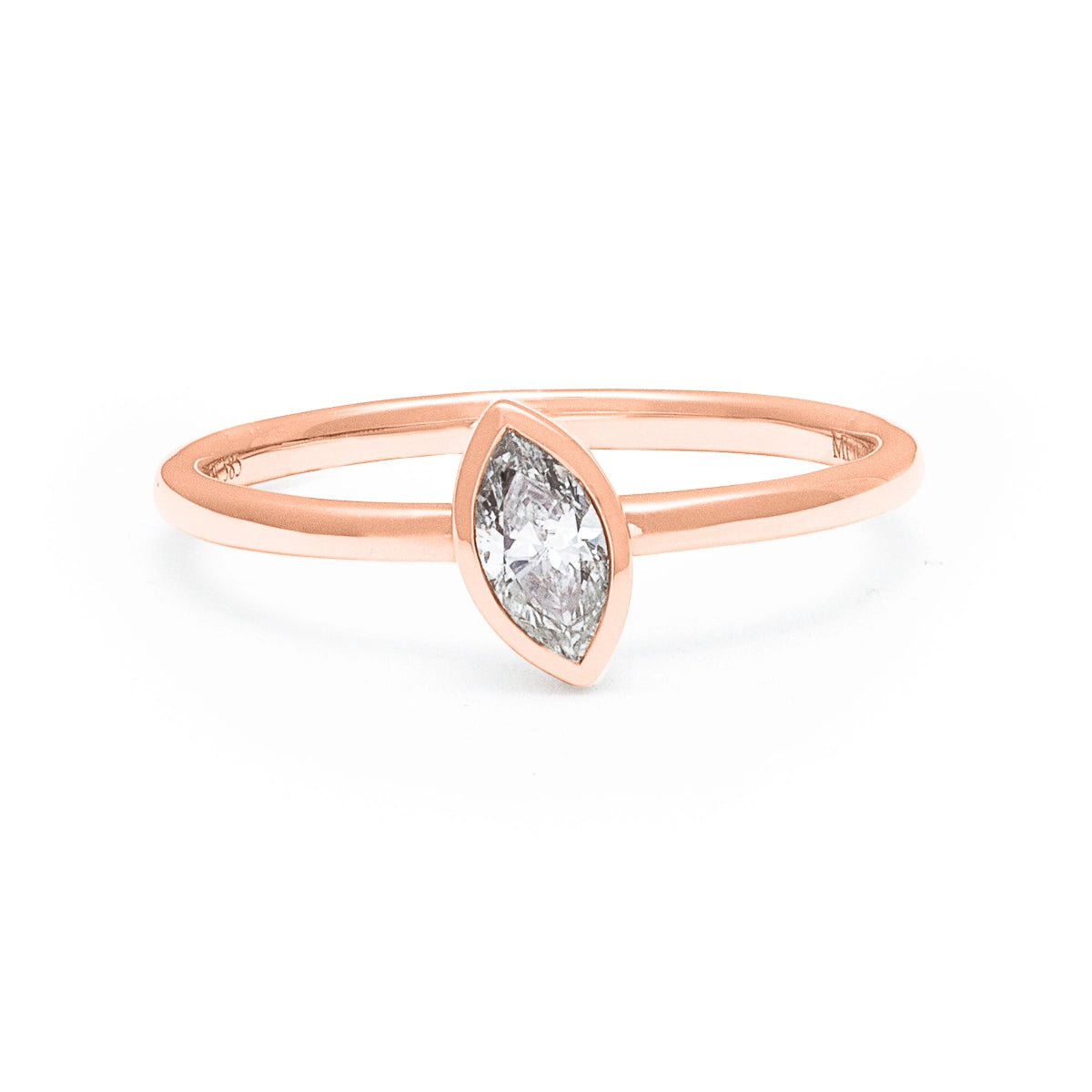 14K Rose Gold Bezel Set Marquise Cut Diamond Mounted Solitaire Ring 1/4ct