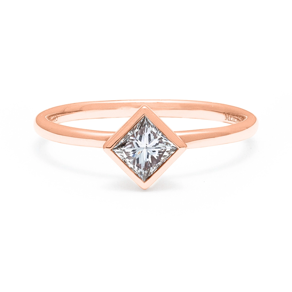 14K Rose Gold Bezel Set Princess Cut Diamond Mounted Solitaire Ring 1/2ct