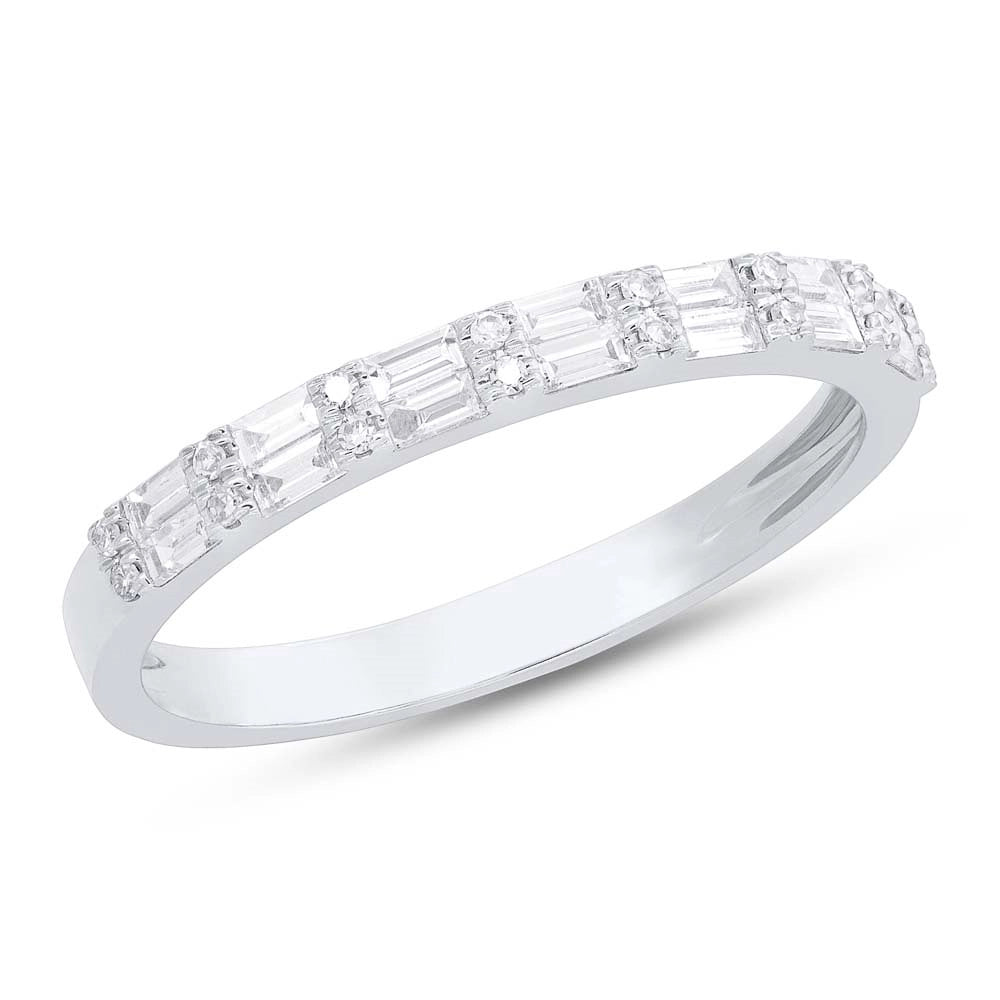 14K White Gold Baguette & Round Diamond Band