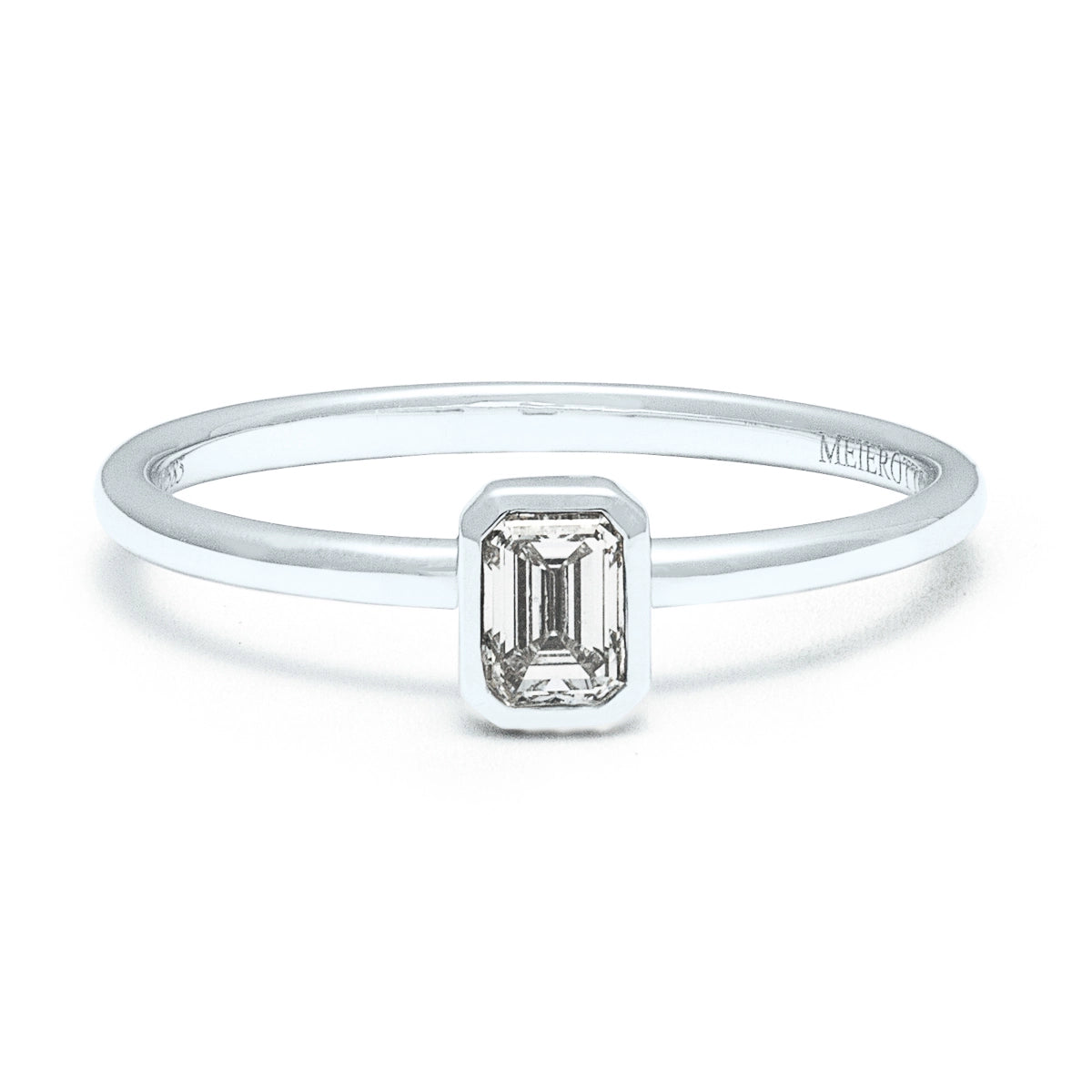 14K White Gold Bezel Set Emerald Cut Diamond Mounted Solitaire Ring 1/3ct