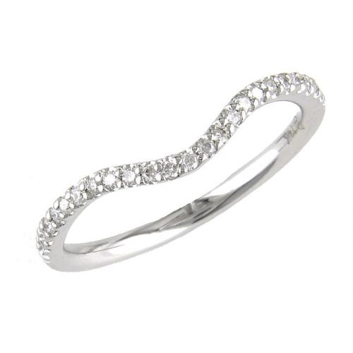 14K White Gold Diamond Band, Curved