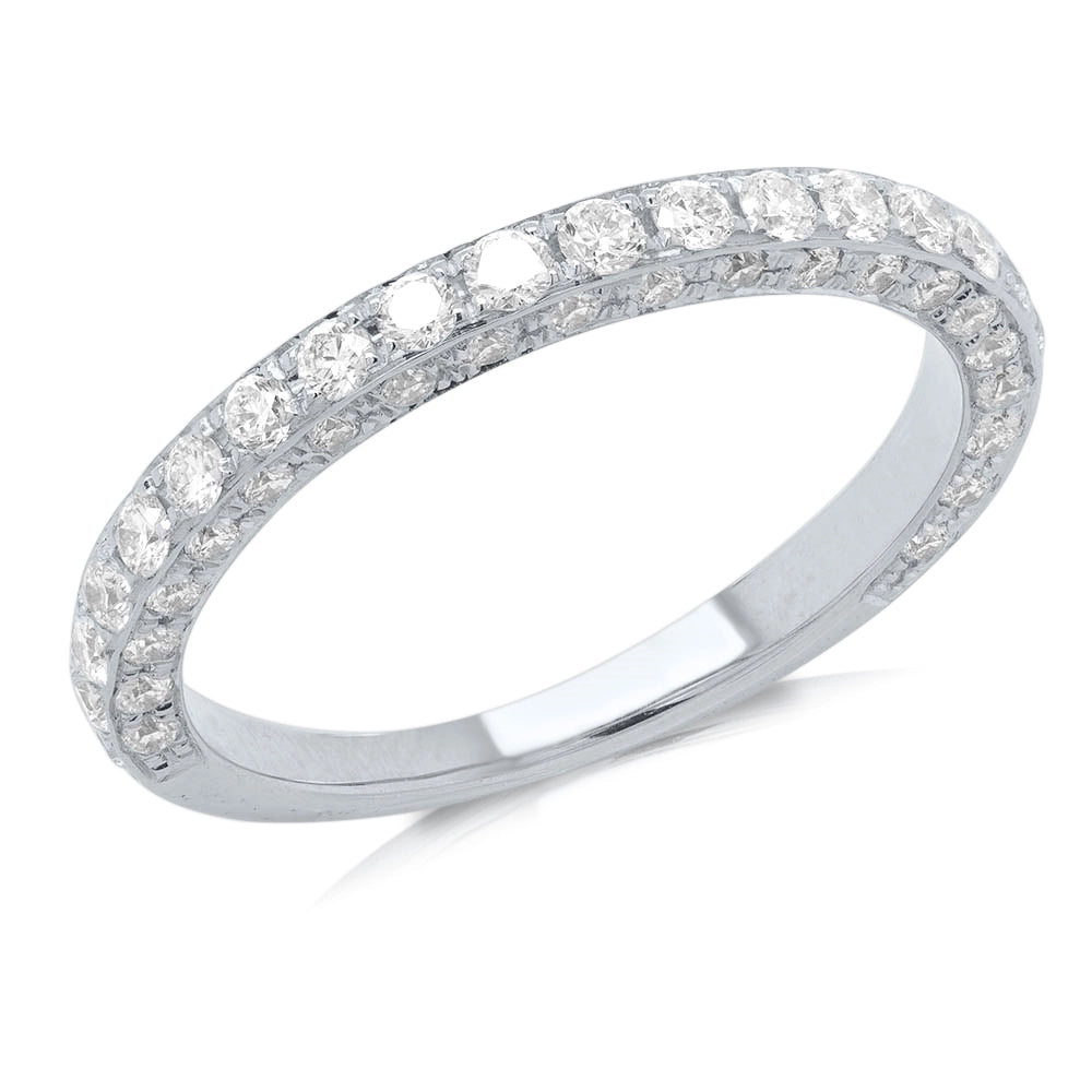 14K White Gold Diamond Band with Diamond on 3 Sides of Shank