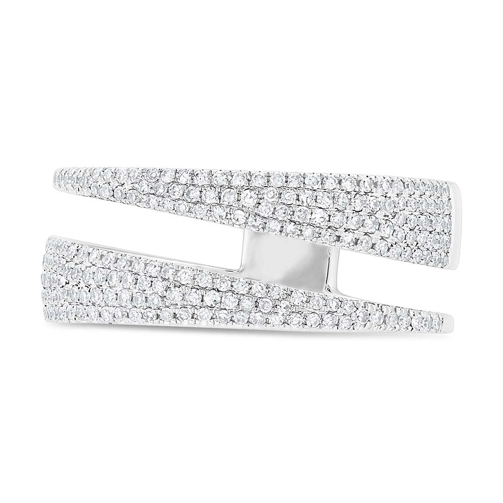 14K White Gold Pave Diamond Wide Double Row Open Ring