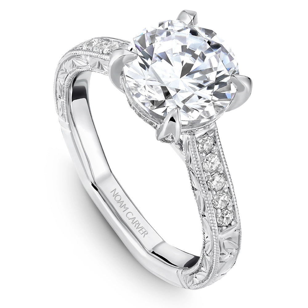 14K White Gold Semi Mount Diamond Ring with Round Head