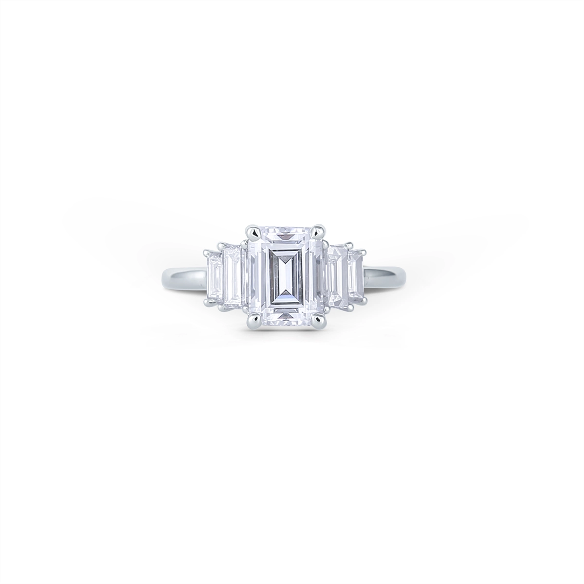 14K White Gold Semi Mount Ring with Emerald Cut Diamonds