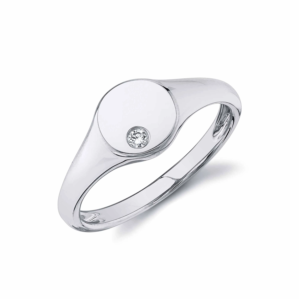 14K White Gold Signet Ring with Diamond