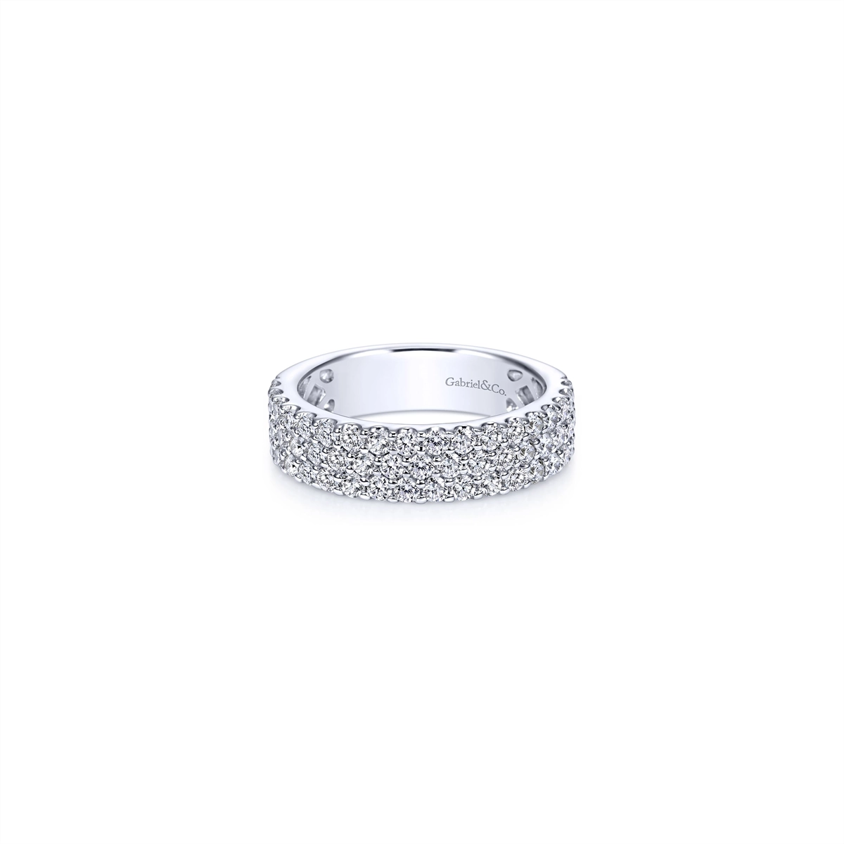 14K White Gold Three Row Diamond Band