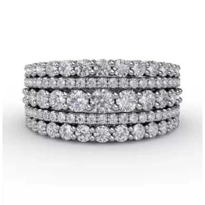 14K White Gold Wide Multi Row Diamond Ring