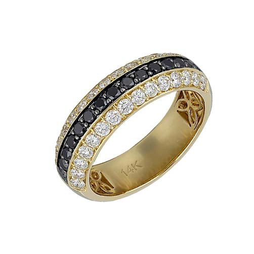 14K Yellow Gold Men's Black & White Diamond Band