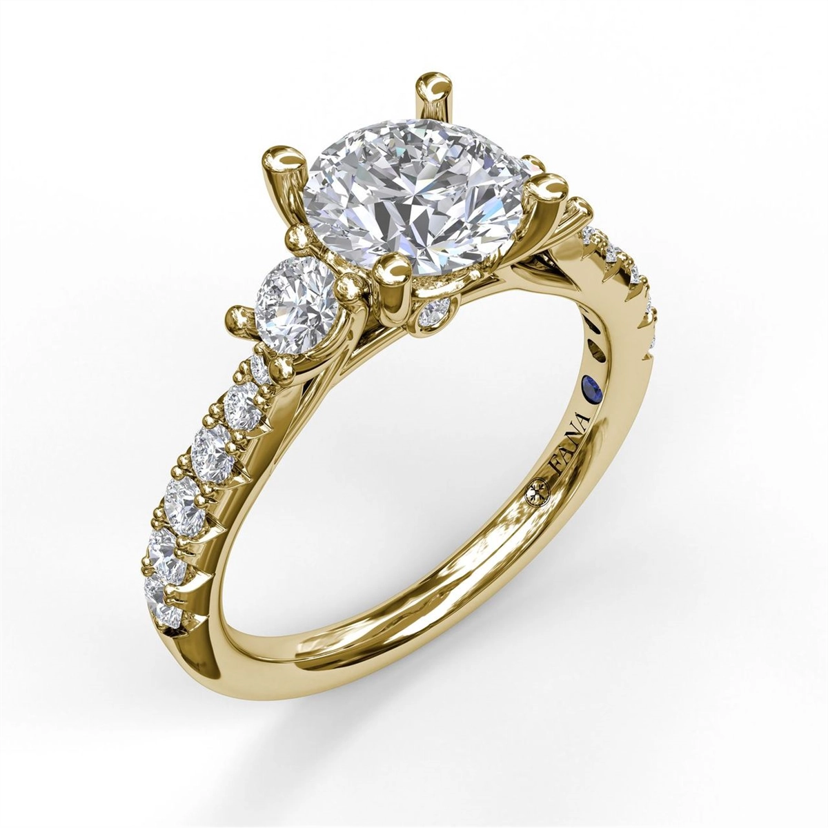 14K Yellow Gold Semi Mount, Three Stone Ring, Diamonds in Shank