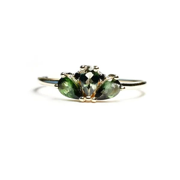 Green Tourmaline Black Diamond Ava Ring