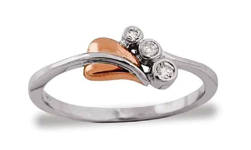 3-Stone Diamond and Leaf Slim-Profile Ring, Rhodium Plated Sterling Silver, 10k Rose Gold (.65 Ctw), Size 6.5