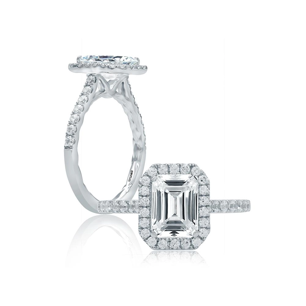 A. Jaffe 14K White Gold Diamond Semi Mount, Prong Set, Rectangle Halo