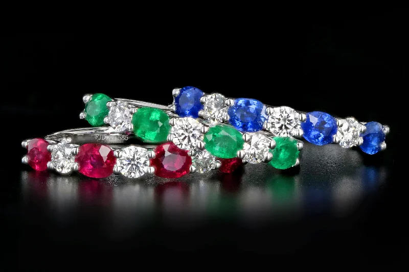 14K White Gold Emerald, Ruby, Or Sapphire & Diamond Band