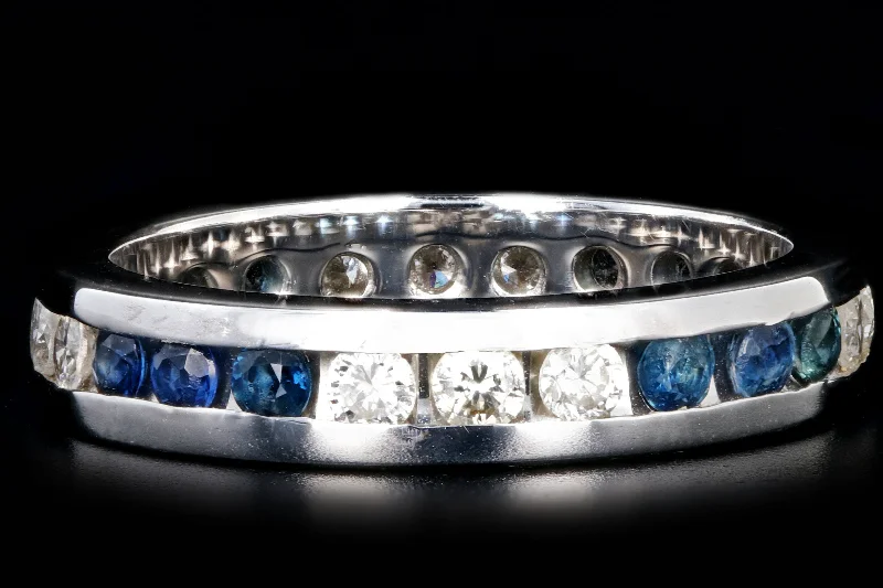 14K White Gold Diamond & Sapphire Eternity Band Ring Size 5.75