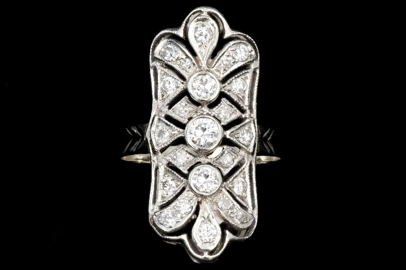 Art Deco 14K White Gold 1CTW Diamond Shield Ring