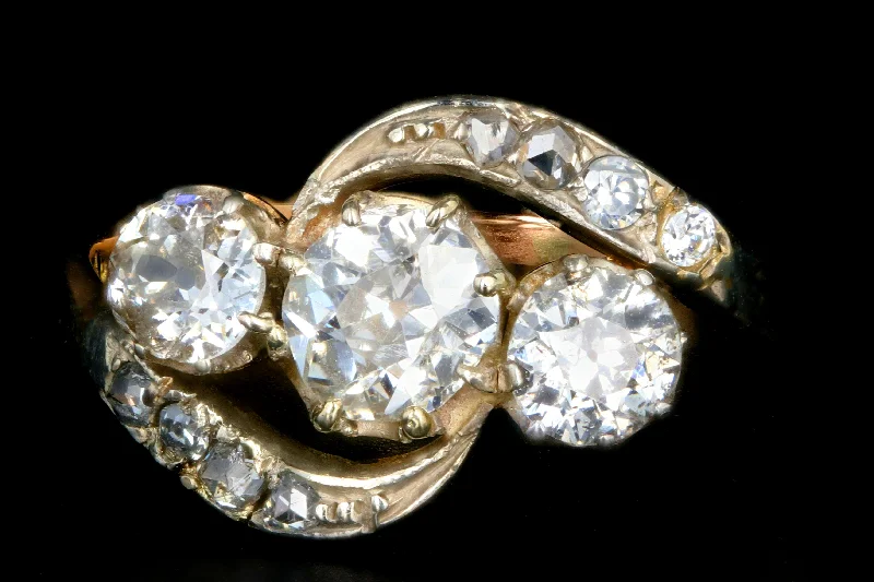 Edwardian 18K White & Yellow Gold  1.86 Carat Old Mine, Old European and Rose Cut Diamond Ring