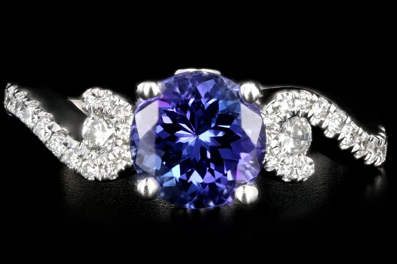 Modern 14K White Gold 1.63CT Tanzanite and Diamond Ring