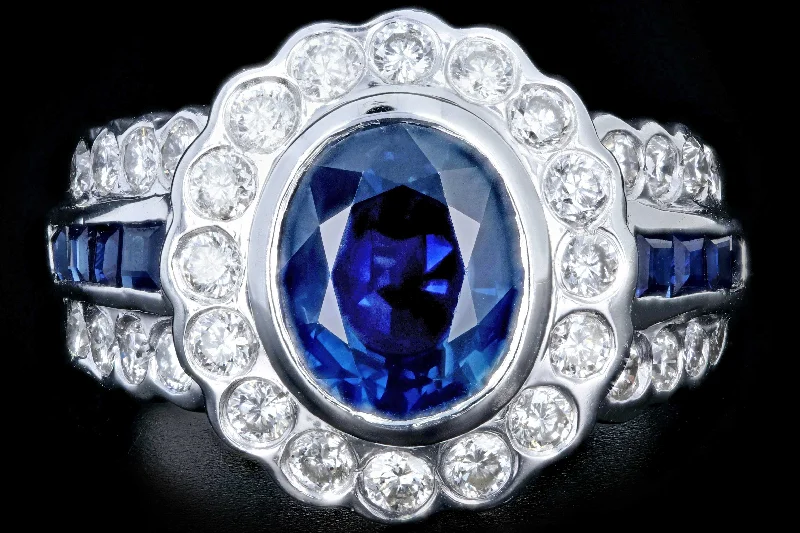 Modern 14K White Gold 2.5CT Sapphire and Diamond Ring