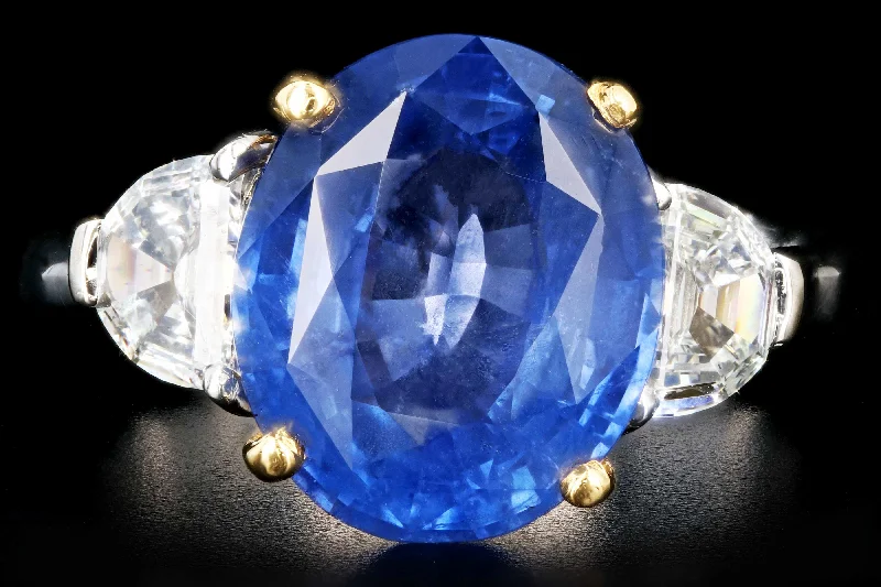 Modern 18K White and Yellow Gold  6.05 Carat Ceylon Sapphire and Half Moon Diamond Ring