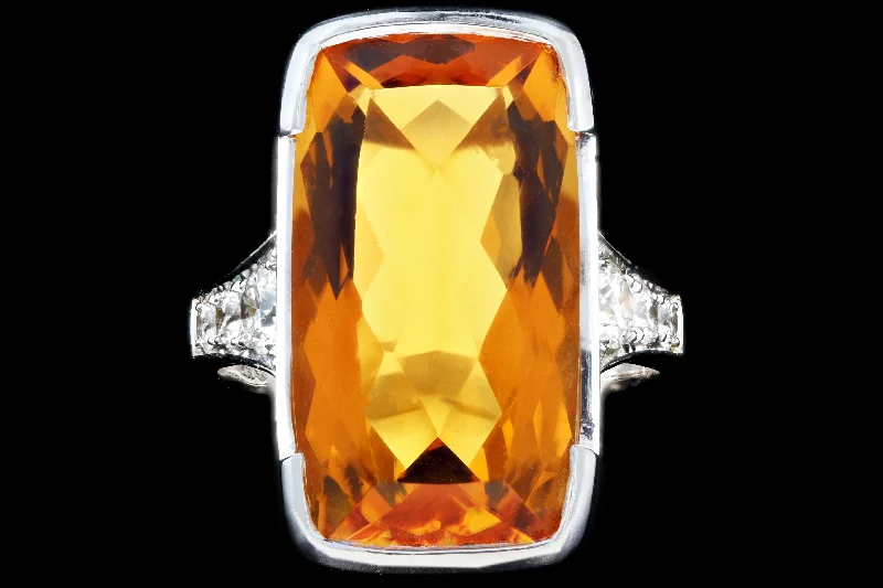 Modern 18K White Gold 11.2 Carat Citrine and Diamond Cocktail Ring