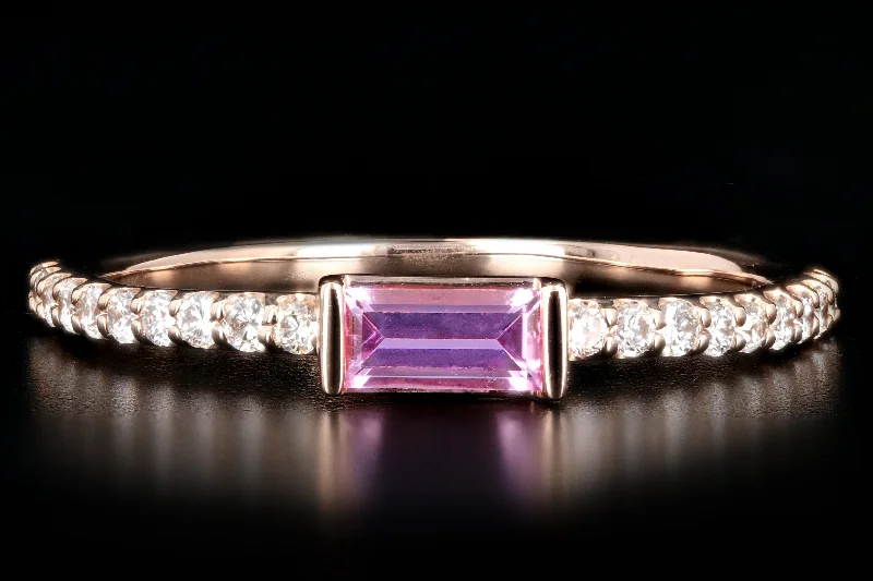 New 14K Rose Gold Baguette Pink Sapphire and Diamond Band