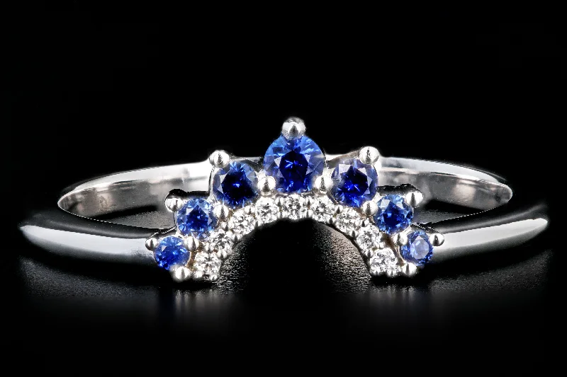 New 14K White Gold Sapphire and Diamond Contour Band