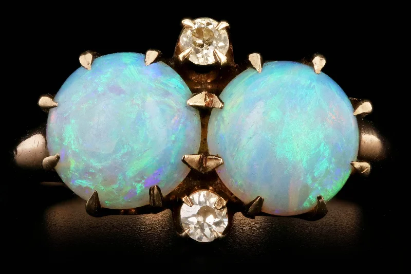 Victorian 14K Yellow Gold Opal And Diamond Ring