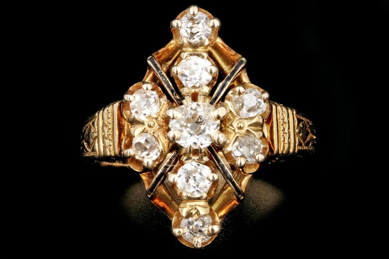 Victorian 18K Yellow Gold 1  Carat Old Mine Cut Diamond Ring