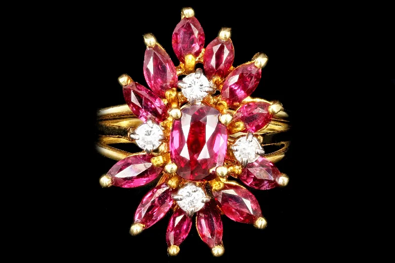 Vintage 14K Yellow Gold Natural Ruby and Diamond Ring