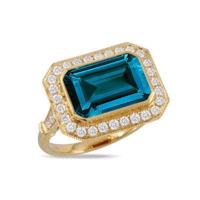 Doves 18K Yellow Gold London Blue Topaz and Diamond Ring