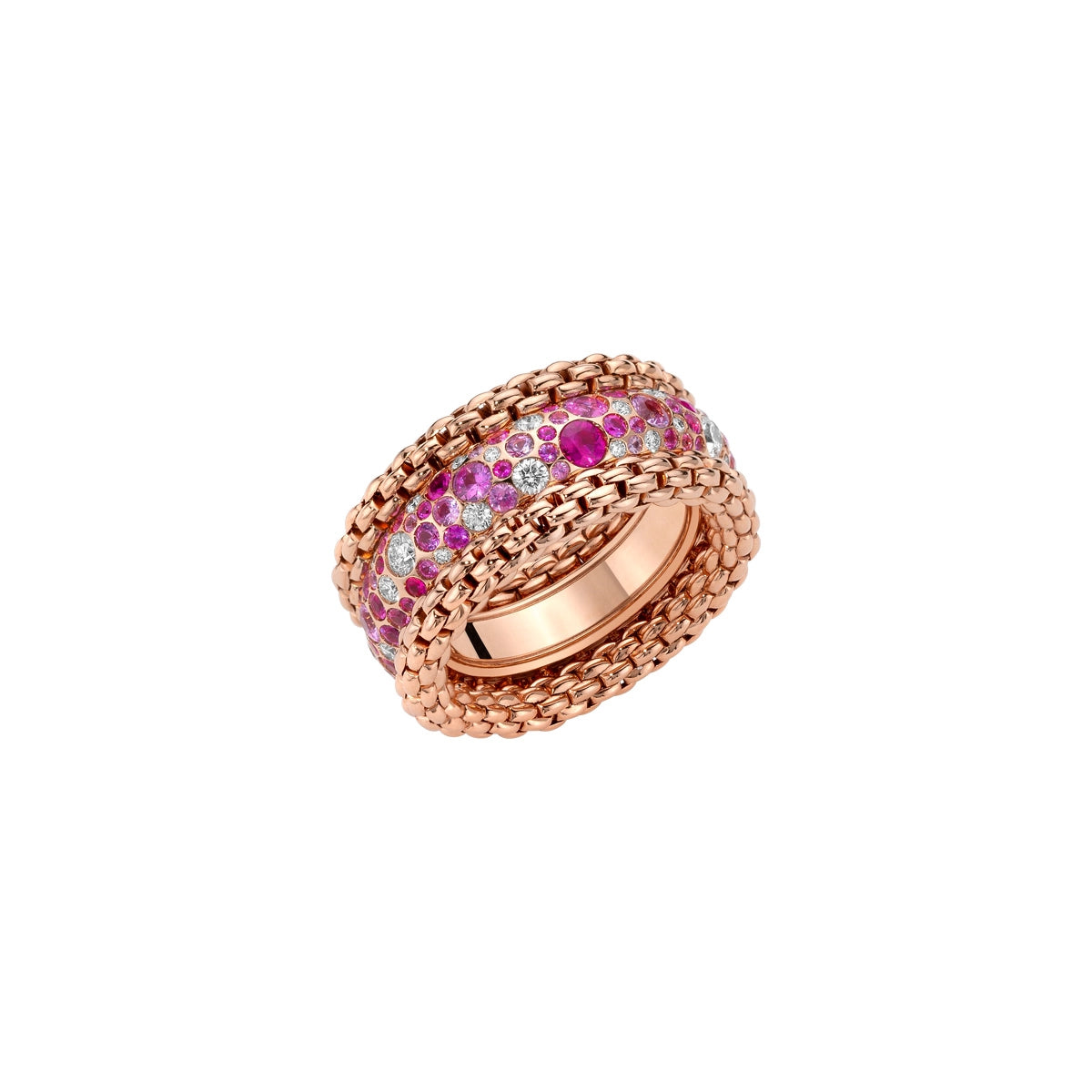 Fope 18K Rose Gold Bubble Rings Collection Diamond and Pink Sapphire Ring, Size 7