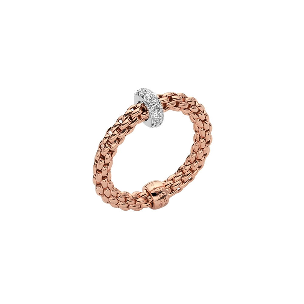 Fope 18K Rose Gold Prima Collection Ring with White Gold Diamond Rondel