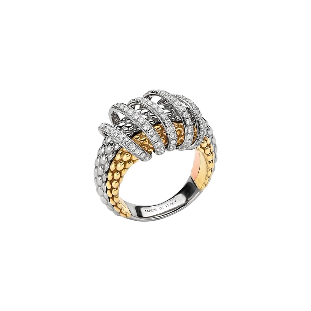 Fope 18K Tri-Gold Solo Collection Pave Diamond Ring, Size 7