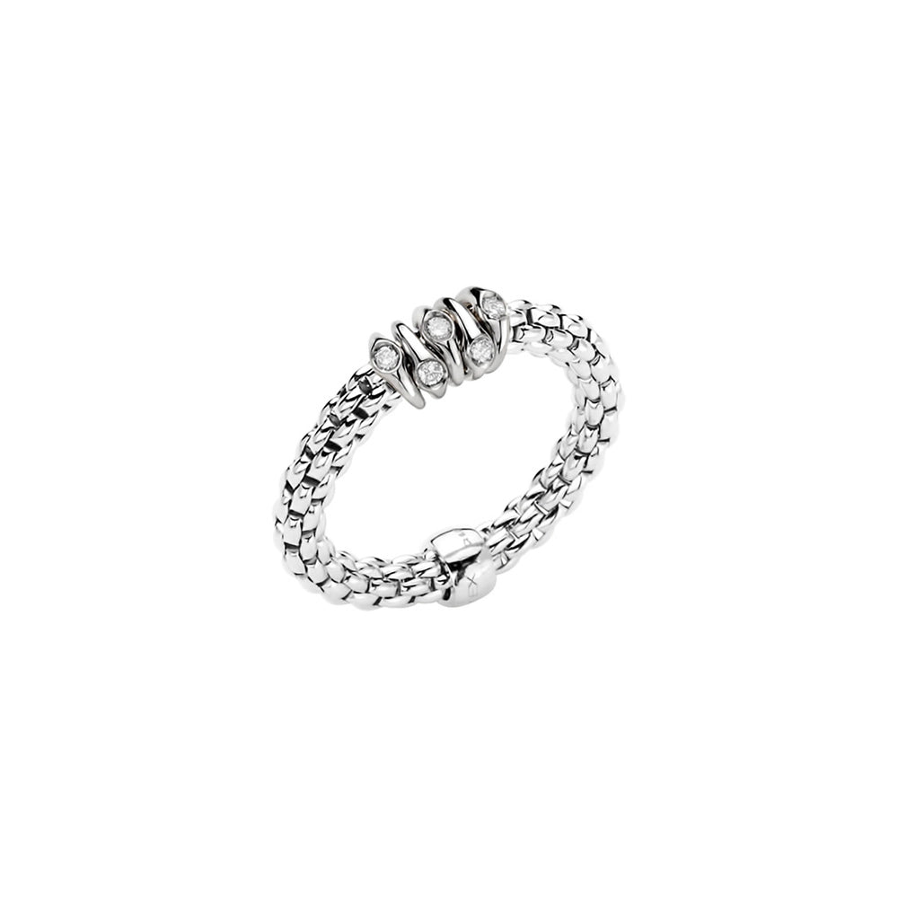 Fope 18K White Gold Prima Collection Flexible Ring with Diamond Rondels