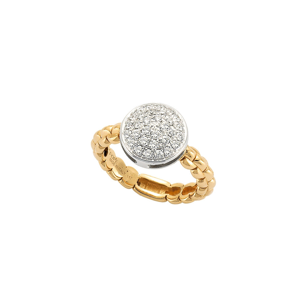 Fope 18K Yellow Gold Eka Collection Ring with White Gold Diamond Cluster