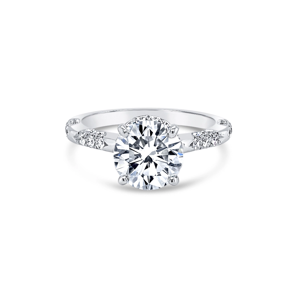 Jack Kelege 18K White Gold Semi Mount Diamond Ring with Hidden Halo