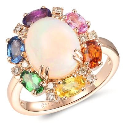 Le Vian 14K Strawberry Gold Neopolitan Opal, Blueberry, Bubblegum Pink and Yellow Sapphire, Grape Amethyst, Forest Green Tsavarite, Spessartite and Nude Diamond Ring