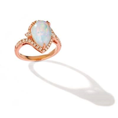 Le Vian 14K Strawberry Gold Pear Neopolitan Opal Ring with Nude Diamond Halo