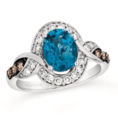 Le Vian 14K Vanilla Gold Oval Deep Sea Blue Topaz Ring with Vanilla and Chocolate Diamonds