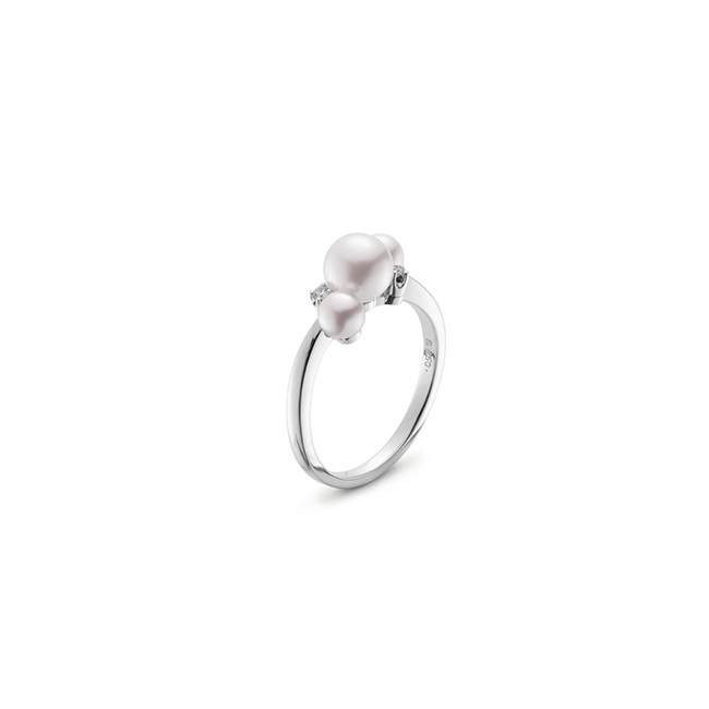 Mikimoto 18K White Gold Pearl & Diamond Bubble Ring