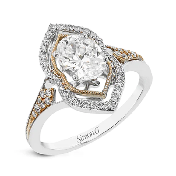 Simon G 18K White and Yellow Gold Semi Mount Diamond Ring with Marquise Halo