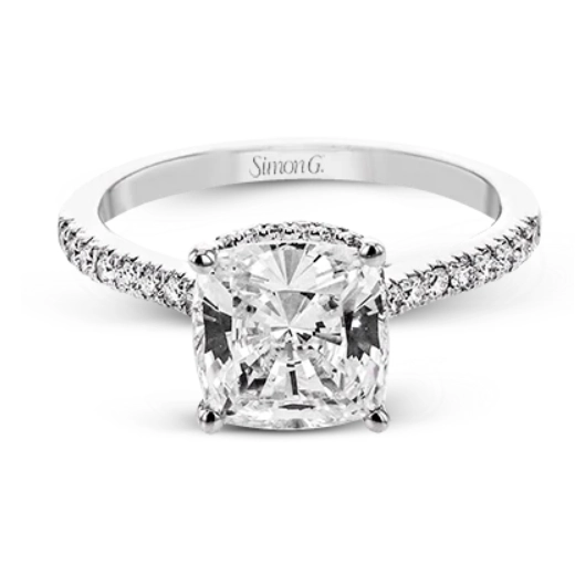 Simon G 18K White Gold Semi Mount Diamond Ring with Hidden Halo