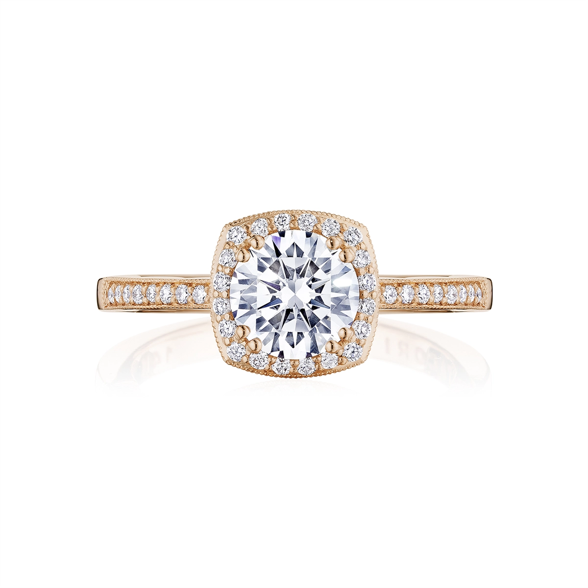 Tacori 14K Rose Gold Collection, Profile & Shank Diamonds, Cushion Halo Semi-mount