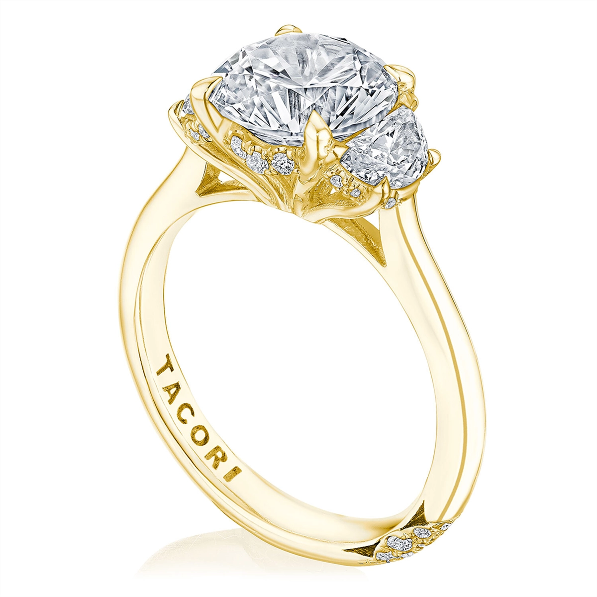 Tacori 18K Yellow Gold Founders Three Stone Diamond Ring