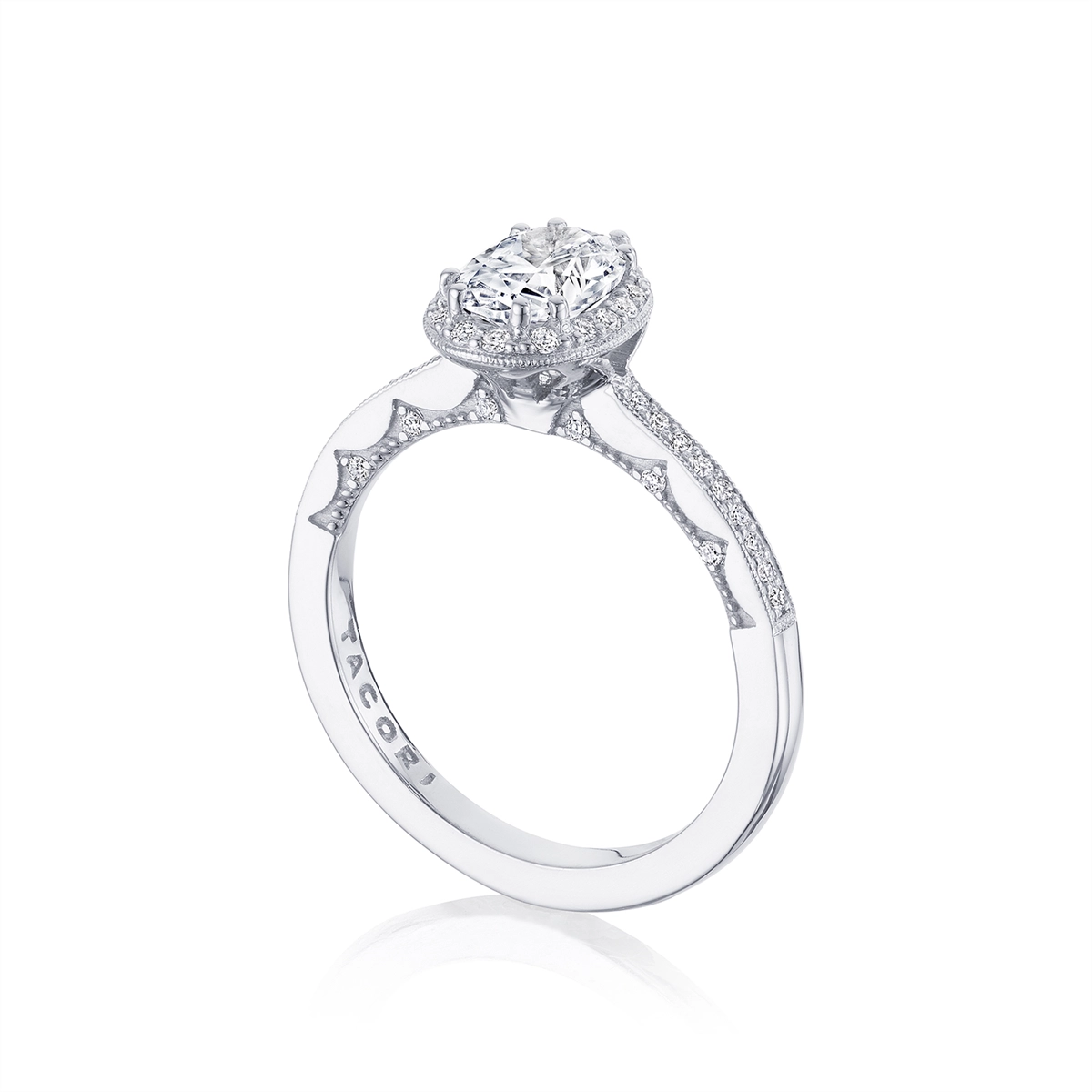 Tacori Coastal Crescent 14K White Gold Oval Halo Diamond Semi-mount