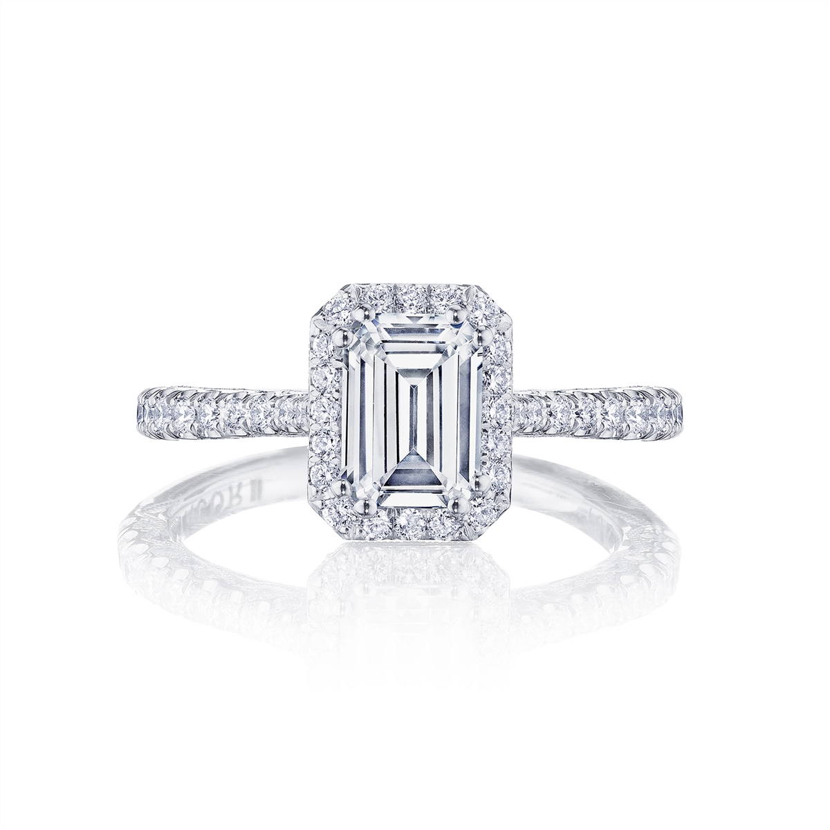 Tacori Petite Cresent 18K White Gold Emerald Halo Diamond Semi-mount