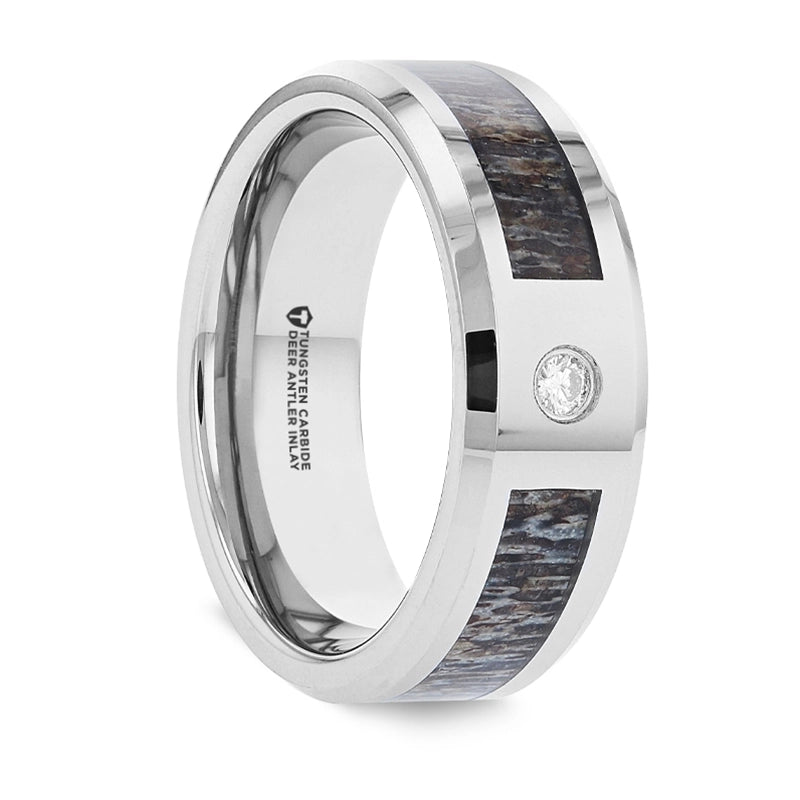 Tungsten Carbide Band with Ombre Antler Inlay with Diamond